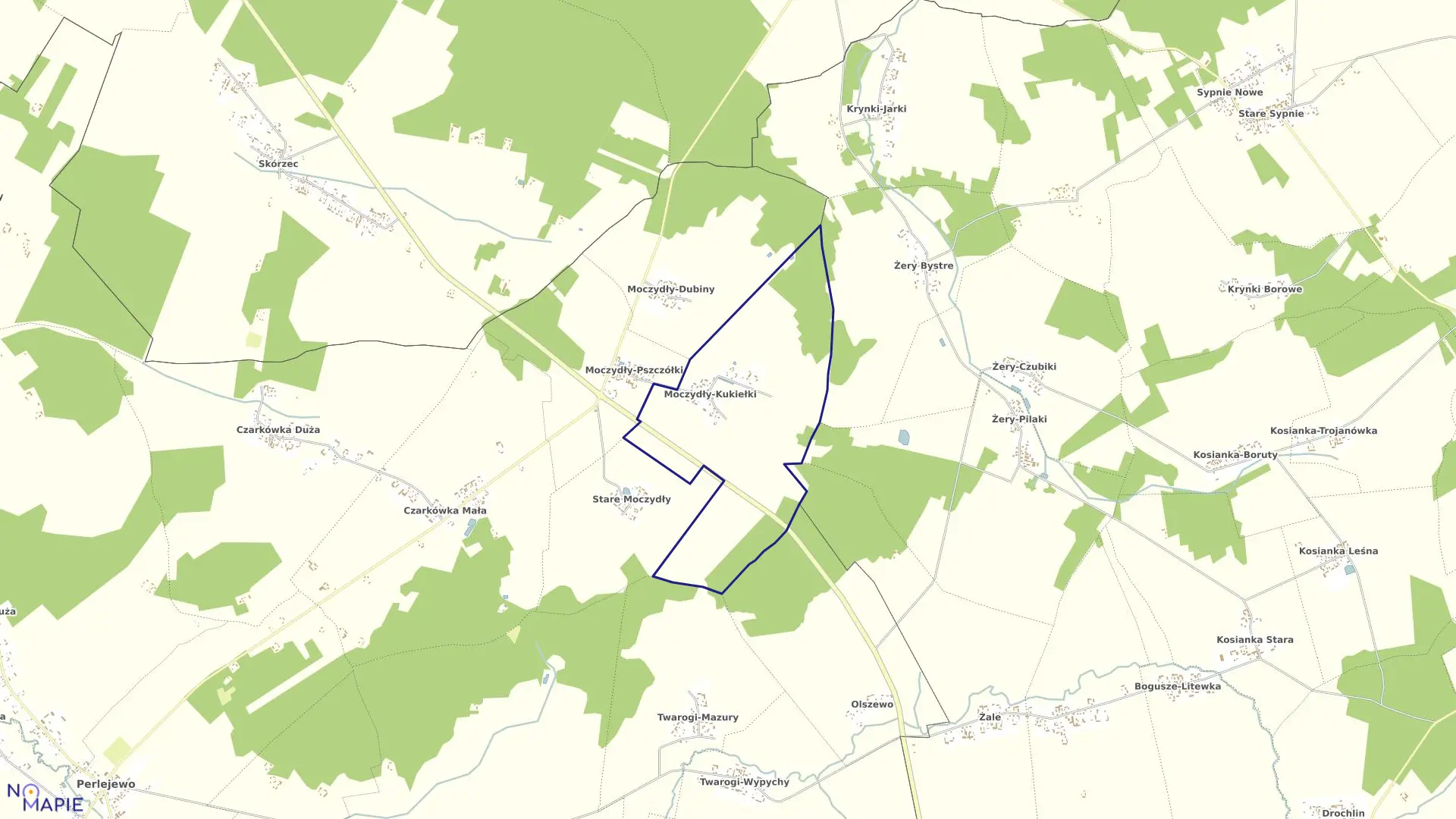 Mapa obrębu MOCZYDŁY KUKIEŁKI w gminie Perlejewo