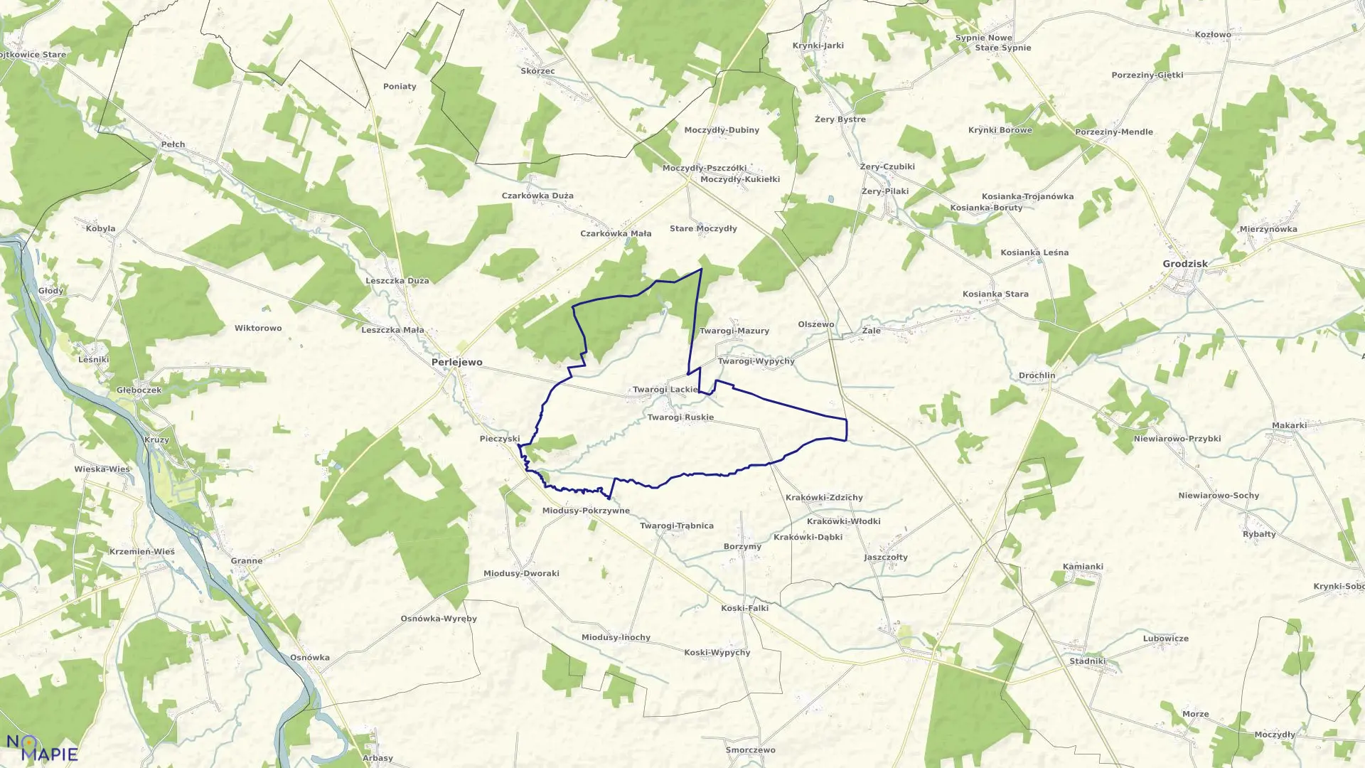 Mapa obrębu TWAROGI LACKIE I RUSKIE w gminie Perlejewo