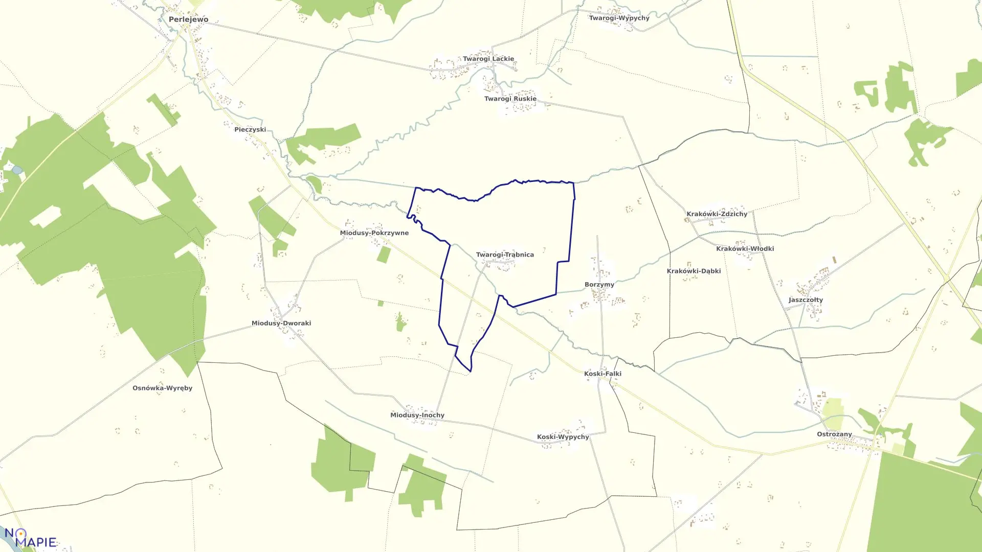 Mapa obrębu TWAROGI TRĄBNICA w gminie Perlejewo